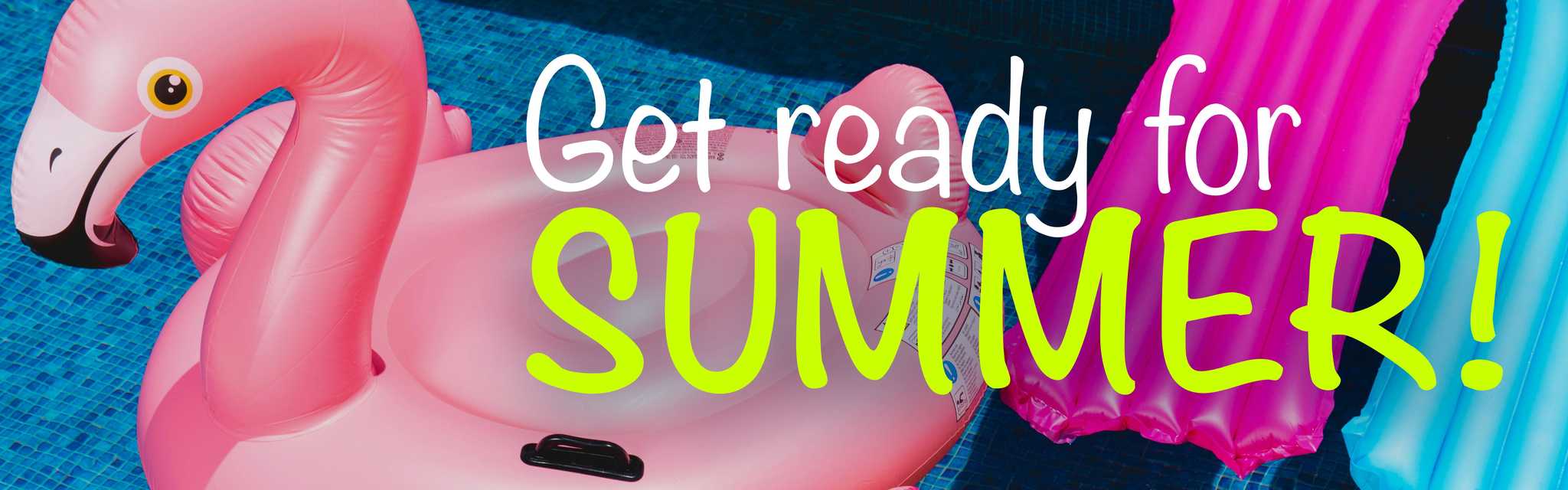 Pool float in the water. One in the form of a pink flamingo